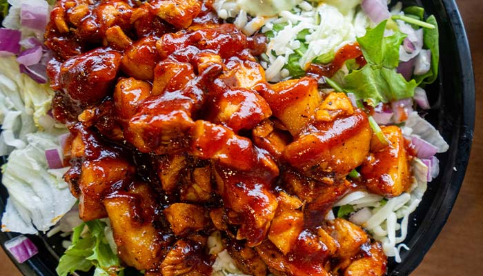 Franks Cafe Boardman Ohio restaurant lunch salad topped with korean bbq chicken